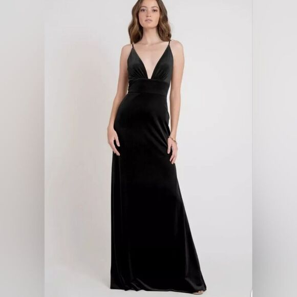 Jenny Yoo Black Velvet Dress. Size 6 - Picture 1 of 7